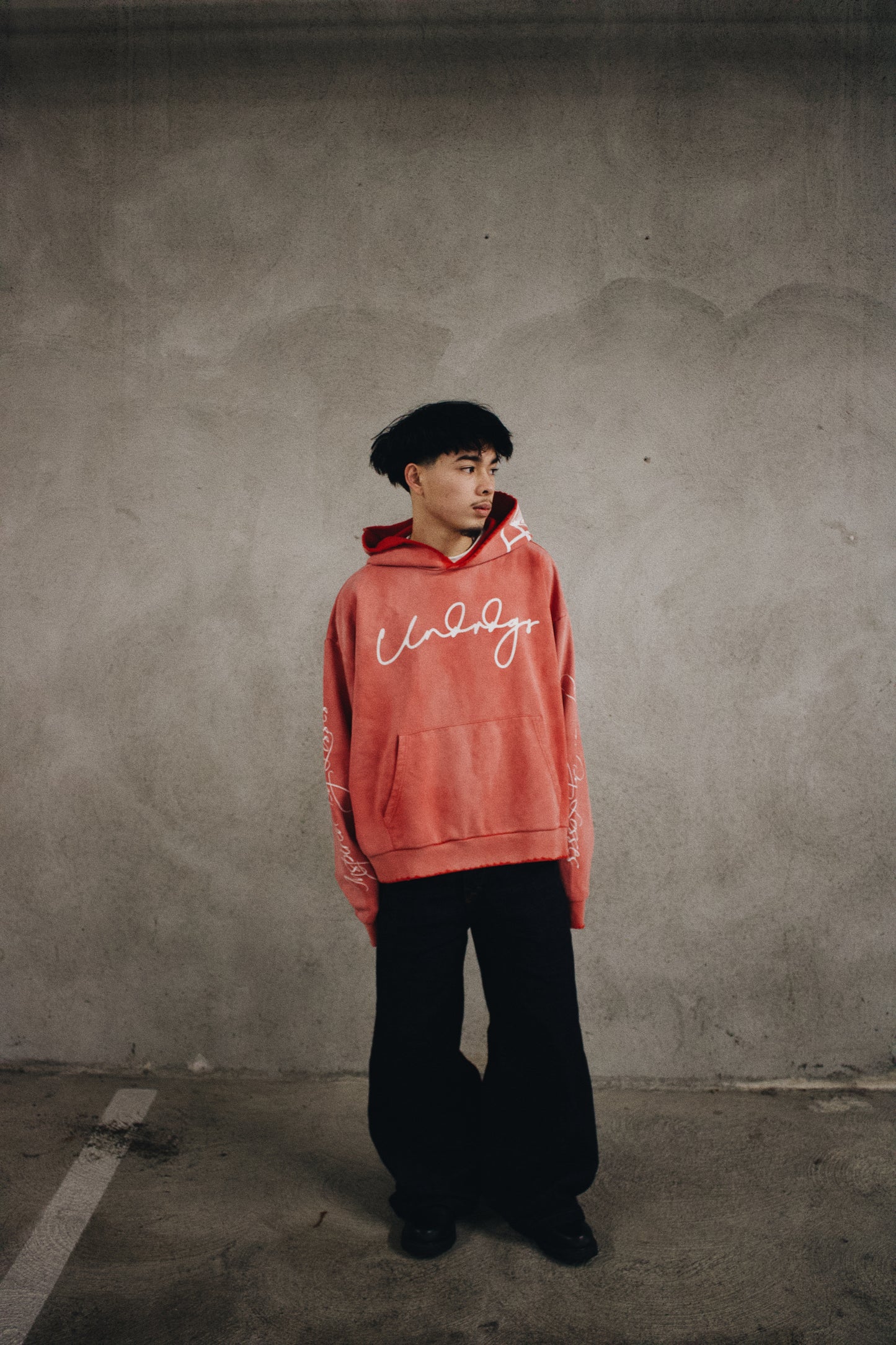 RED LOGO SCRIPT HOODIE