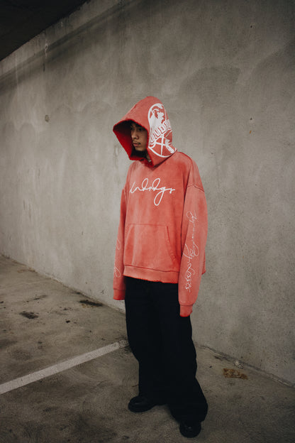 RED LOGO SCRIPT HOODIE
