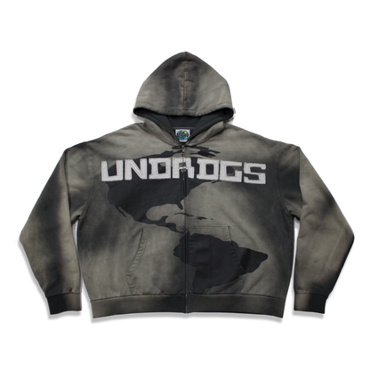 GREY PAIN ZIP-UP HOODIE