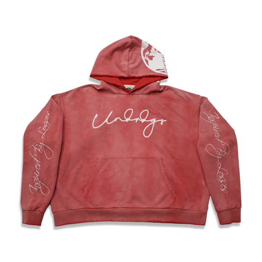 RED LOGO SCRIPT HOODIE